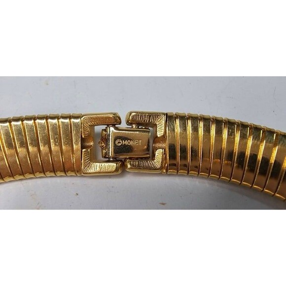 Vintage MONET Gold Tone Choker Omega Chain Black Enamel Necklace 16.5"L 1980s - Picture 5 of 6